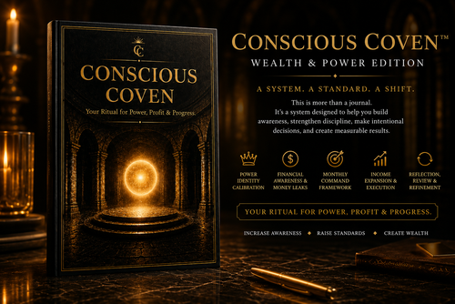 Conscious Coven Wealth & Power Edition guided journal for goal setting, financial awareness, monthly planning, wealth building, productivity, reflection, and personal growth