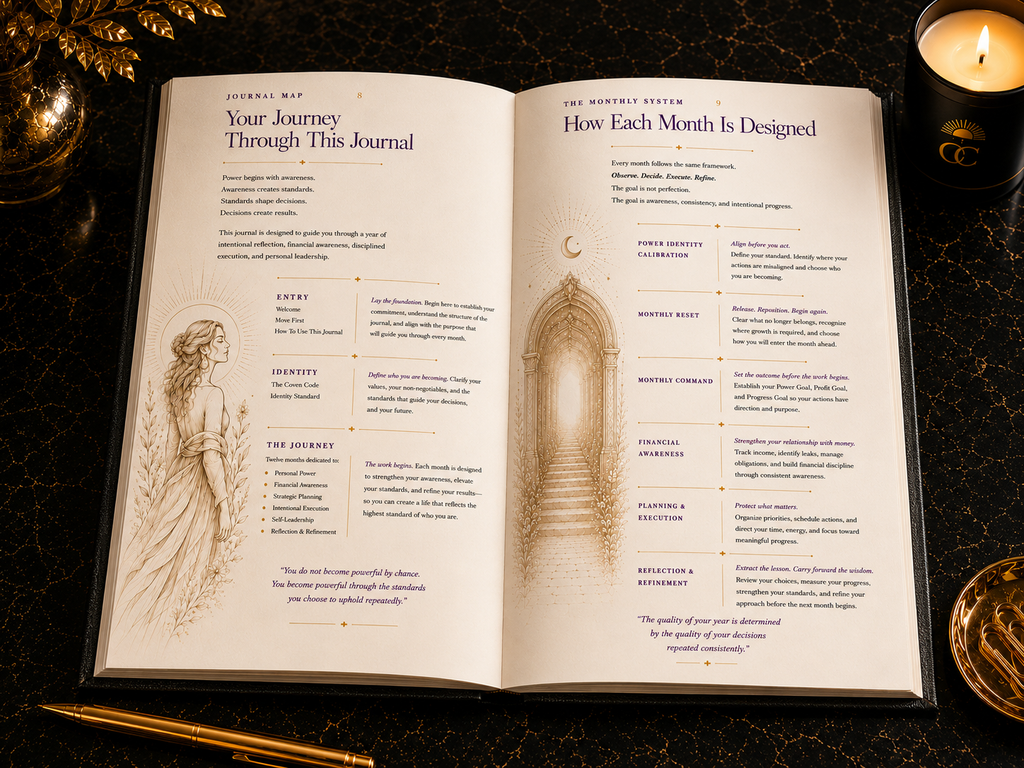 Conscious Coven journal map and monthly planning system for power profit progress and intentional living