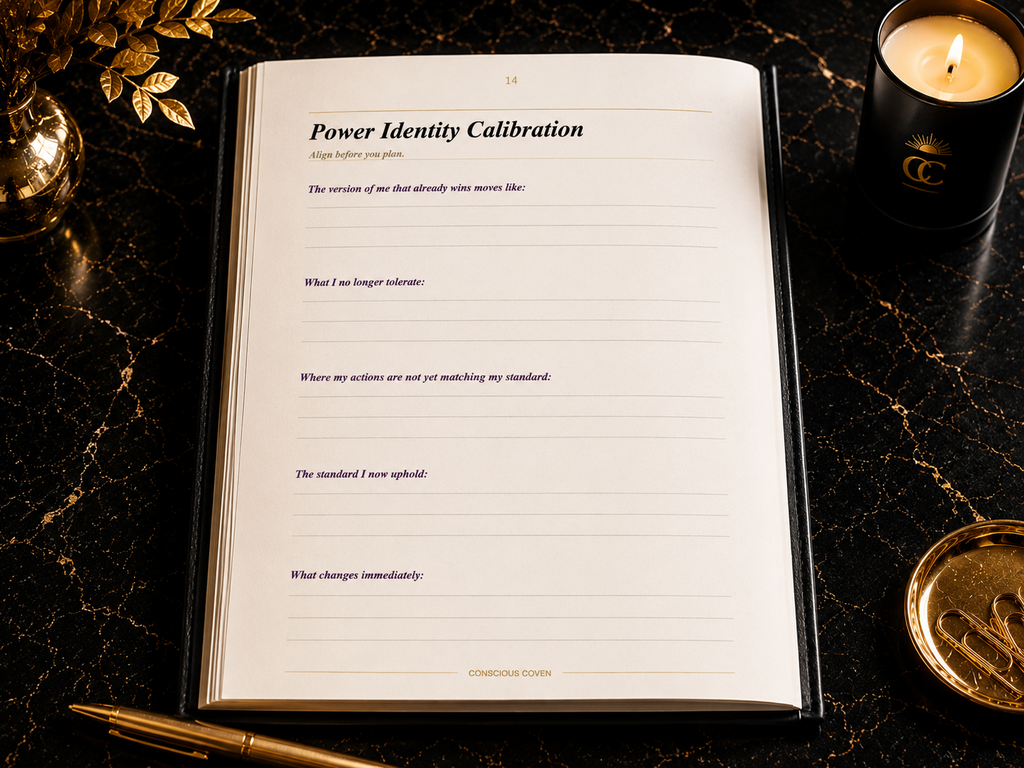 Power Identity Calibration journal page for building standards self trust intentional action and personal leadership